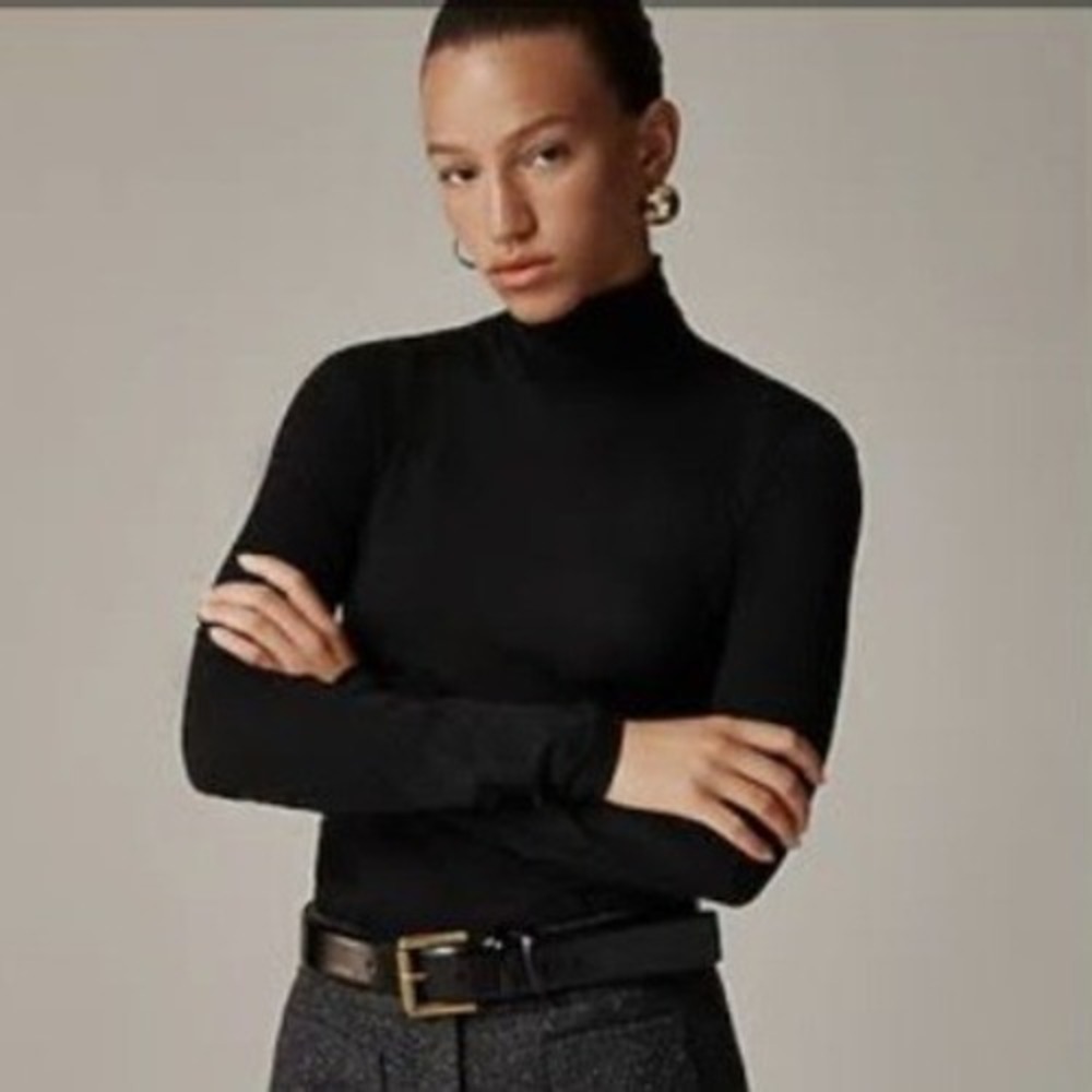 J.Crew Tissue Crepe Mockneck Top Black Long Sleeve Slim Fit CD305 Womens XXL NEW